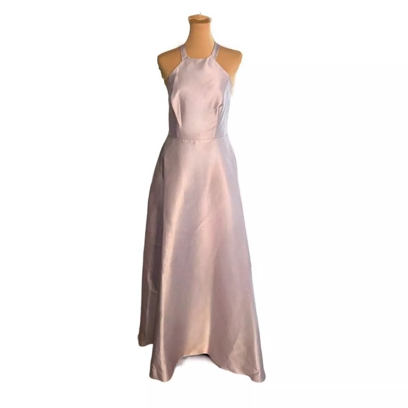 ALFRED SUNG Halter Neck Satin Dress D763 Moondance Crisscross Gown Sz 8 NWT 220 - Picture 3 of 13